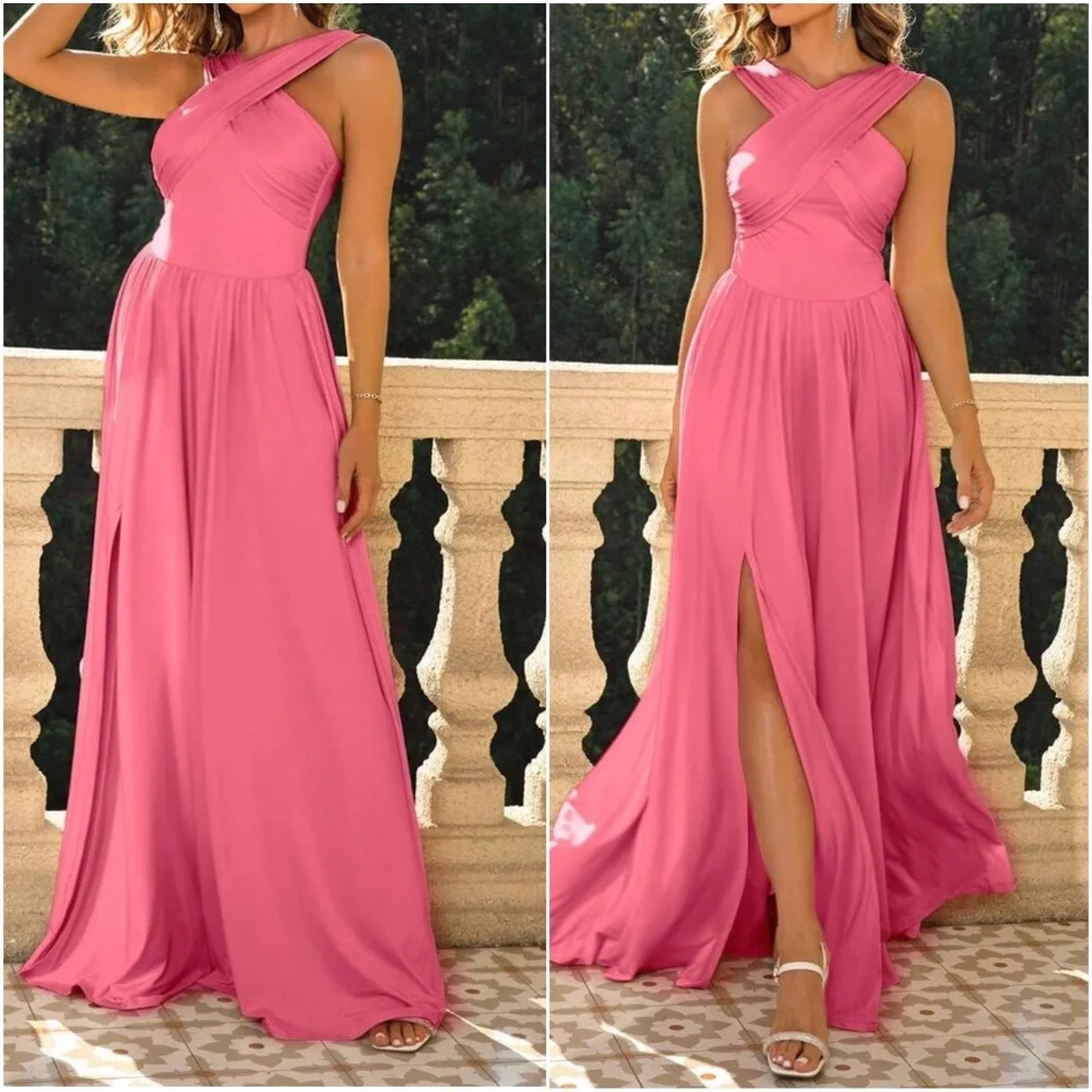 Luxe Criss Cross Neck Evening Formal Prom Wedding Dress - Picture 6 of 8